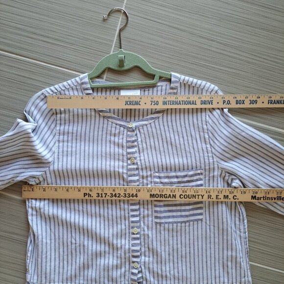 J. Jill Blue White Mixed Direction Stripe Top Tunic Blouse Shirt Small Roll Slee - Picture 9 of 10